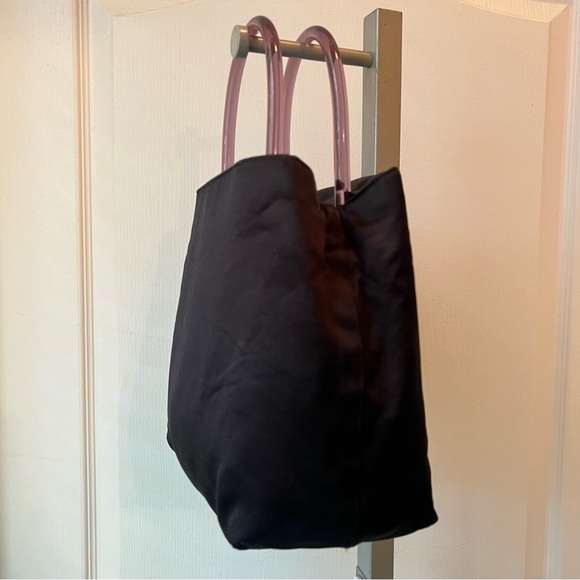 6. PRADA Milano Black Satin Top Lucite Double Handle Bag w Authentication Cards - Picture 15 of 16